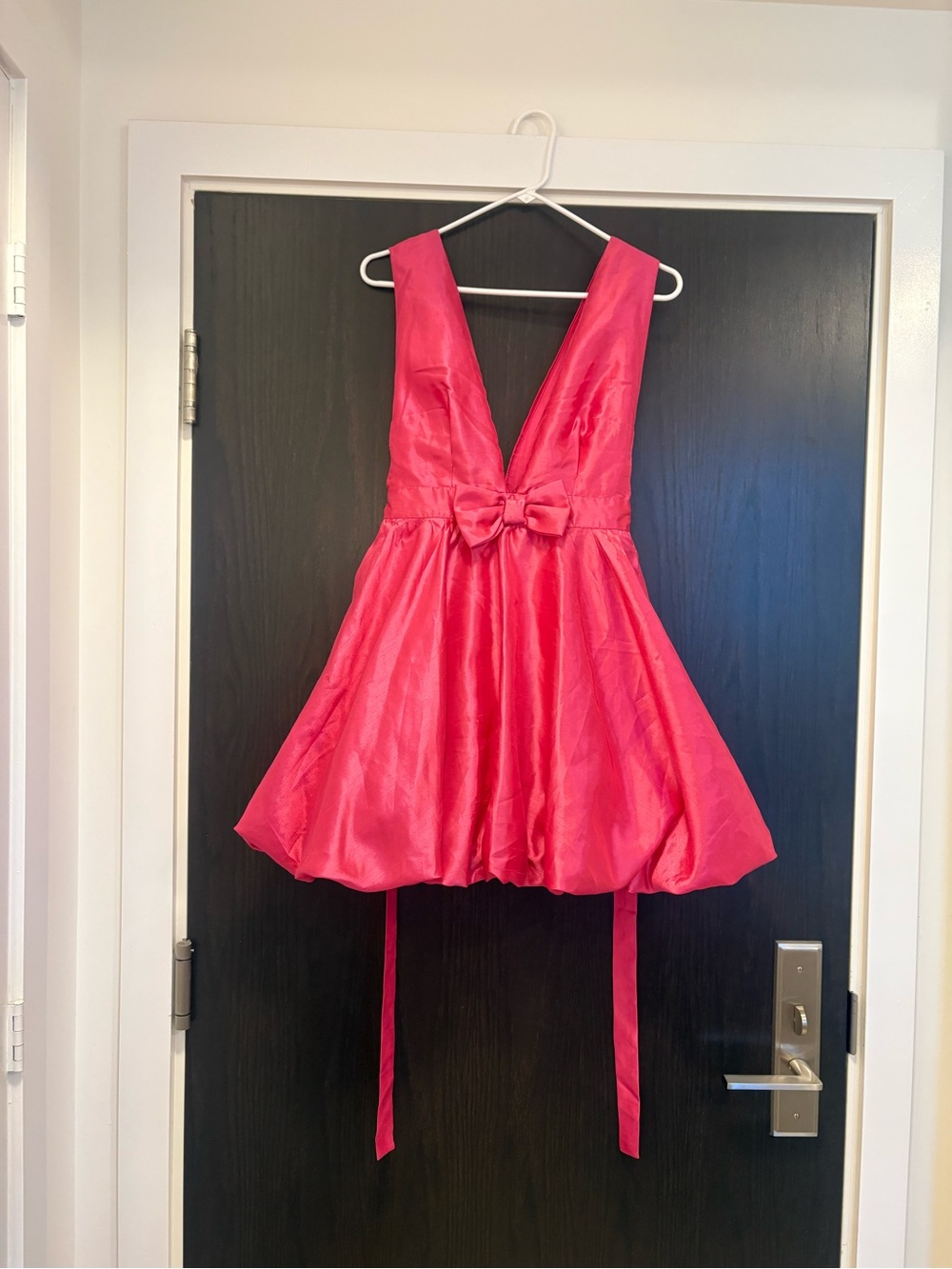 MARBLE Hot Pink Satin Party Dress with Bow Accent